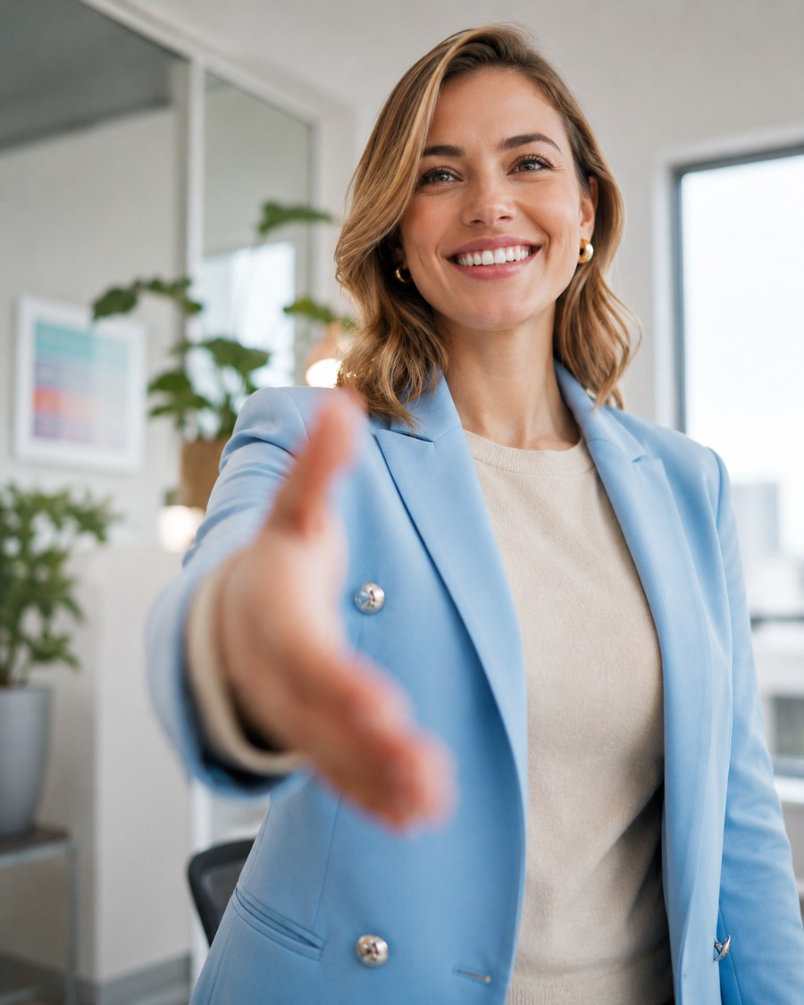 A business owner reaching out to shake hands